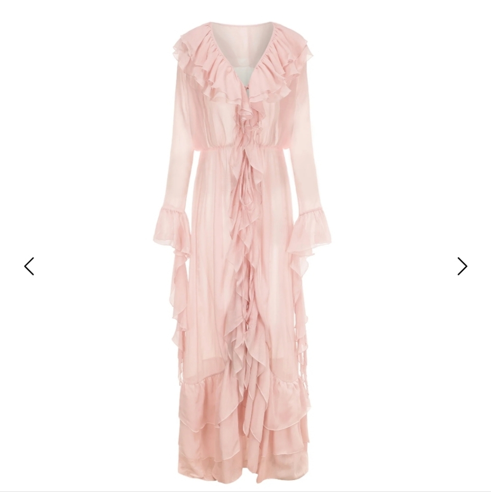Nana Jacqueline Blush Pink Ruffle-Trim Maxi Dress